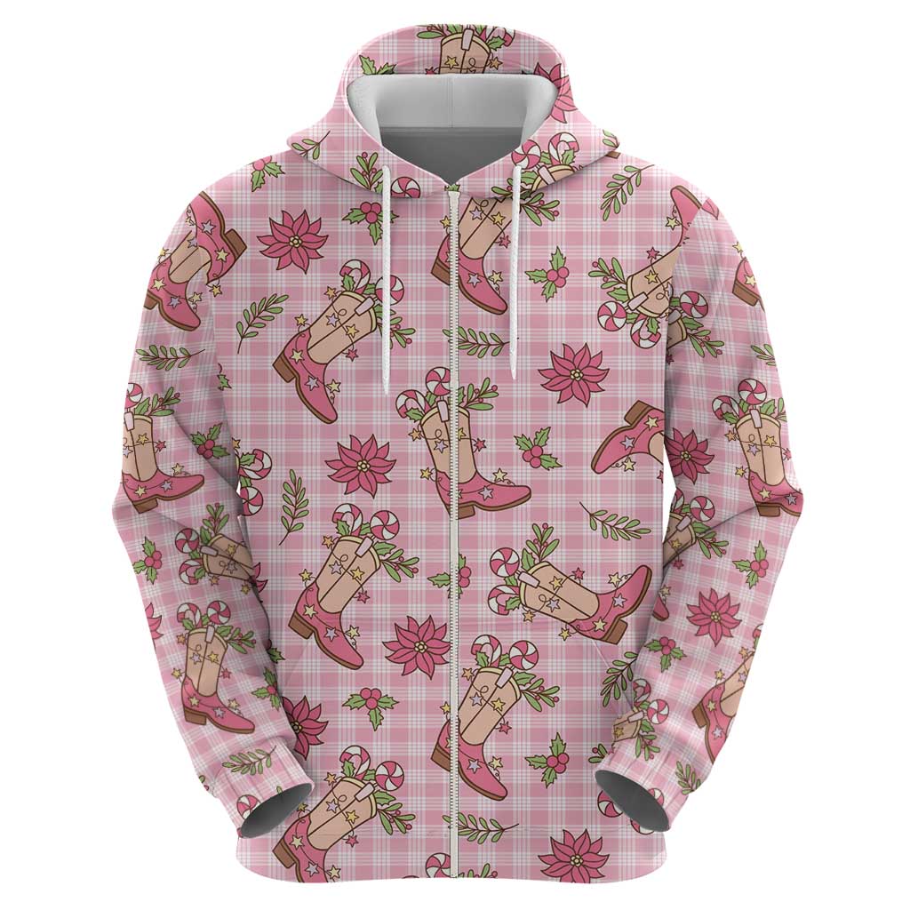 Pink Paniolo Palaka Hawaiian Cowgirl Christmas Zip Hoodie - Polynesian Pride