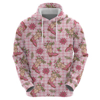 Pink Paniolo Palaka Hawaiian Cowgirl Christmas Zip Hoodie - Polynesian Pride