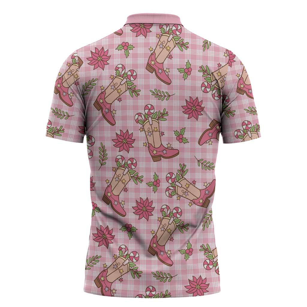 Pink Paniolo Palaka Hawaiian Cowgirl Christmas Zipper Polo Shirt - Polynesian Pride