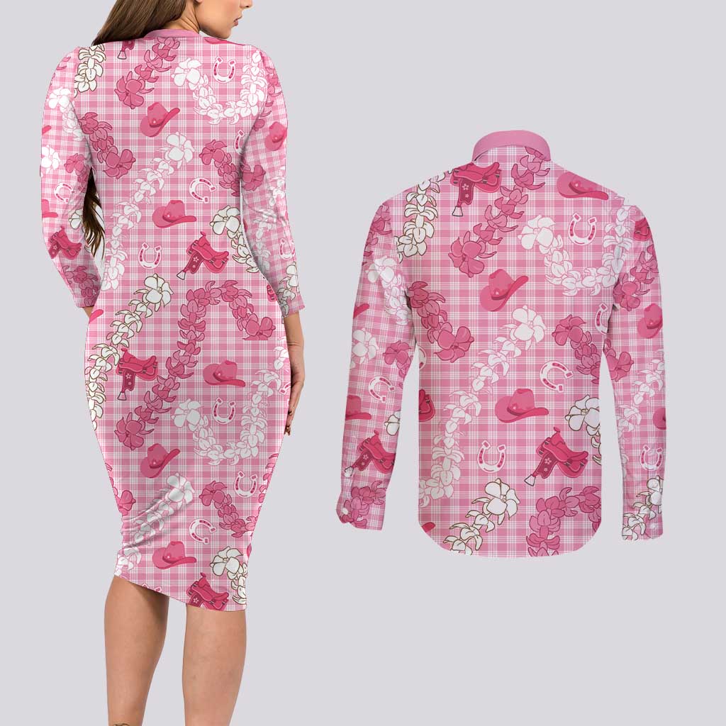 Paniolo Palaka Hawaiian Cowgirl Couples Matching Long Sleeve Bodycon Dress and Long Sleeve Button Shirt - Polynesian Pride