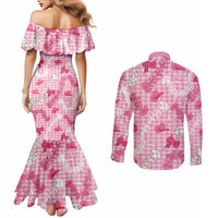 Paniolo Palaka Hawaiian Cowgirl Couples Matching Mermaid Dress and Long Sleeve Button Shirt - Polynesian Pride