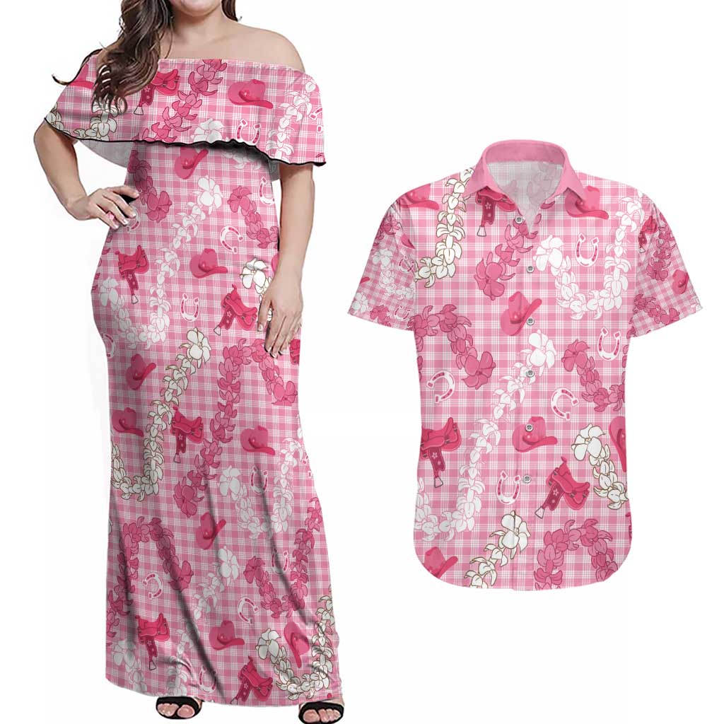 Paniolo Palaka Hawaiian Cowgirl Couples Matching Off Shoulder Maxi Dress and Hawaiian Shirt - Polynesian Pride