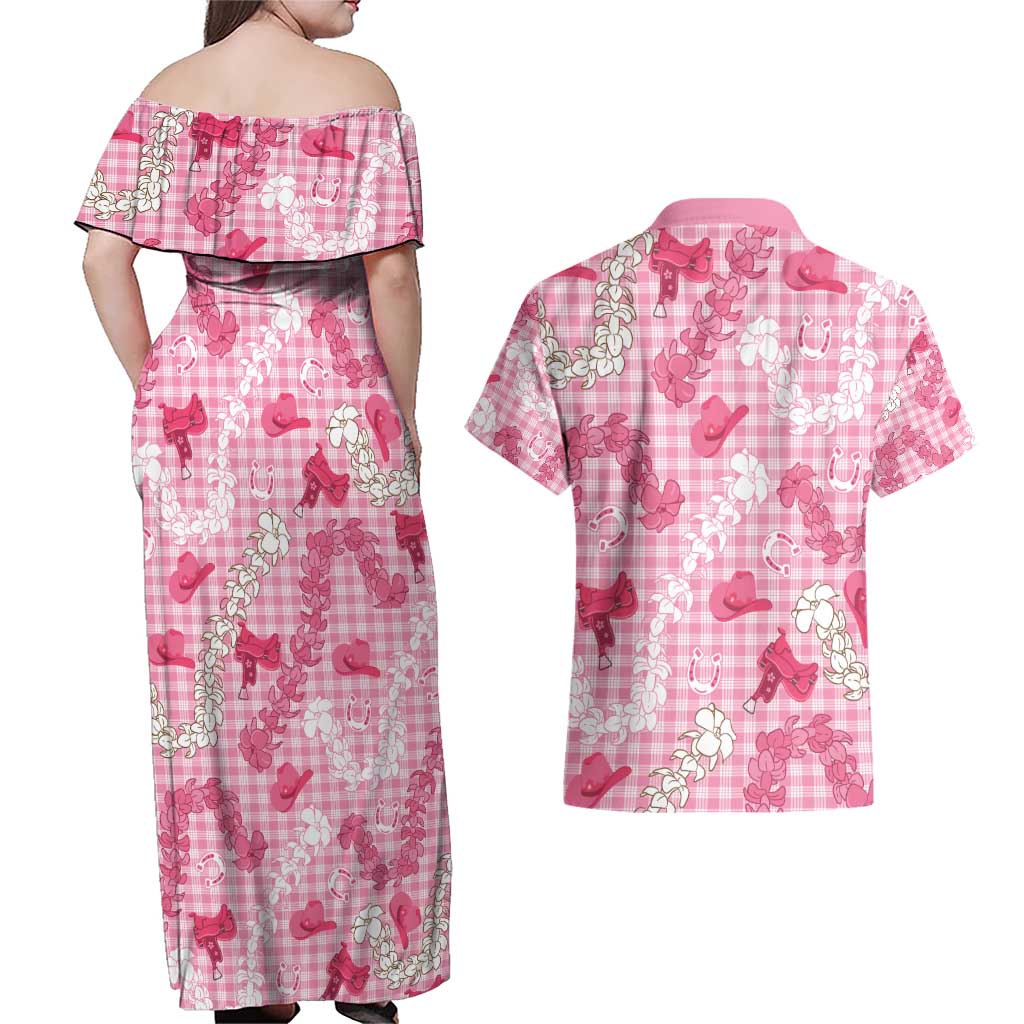 Paniolo Palaka Hawaiian Cowgirl Couples Matching Off Shoulder Maxi Dress and Hawaiian Shirt - Polynesian Pride