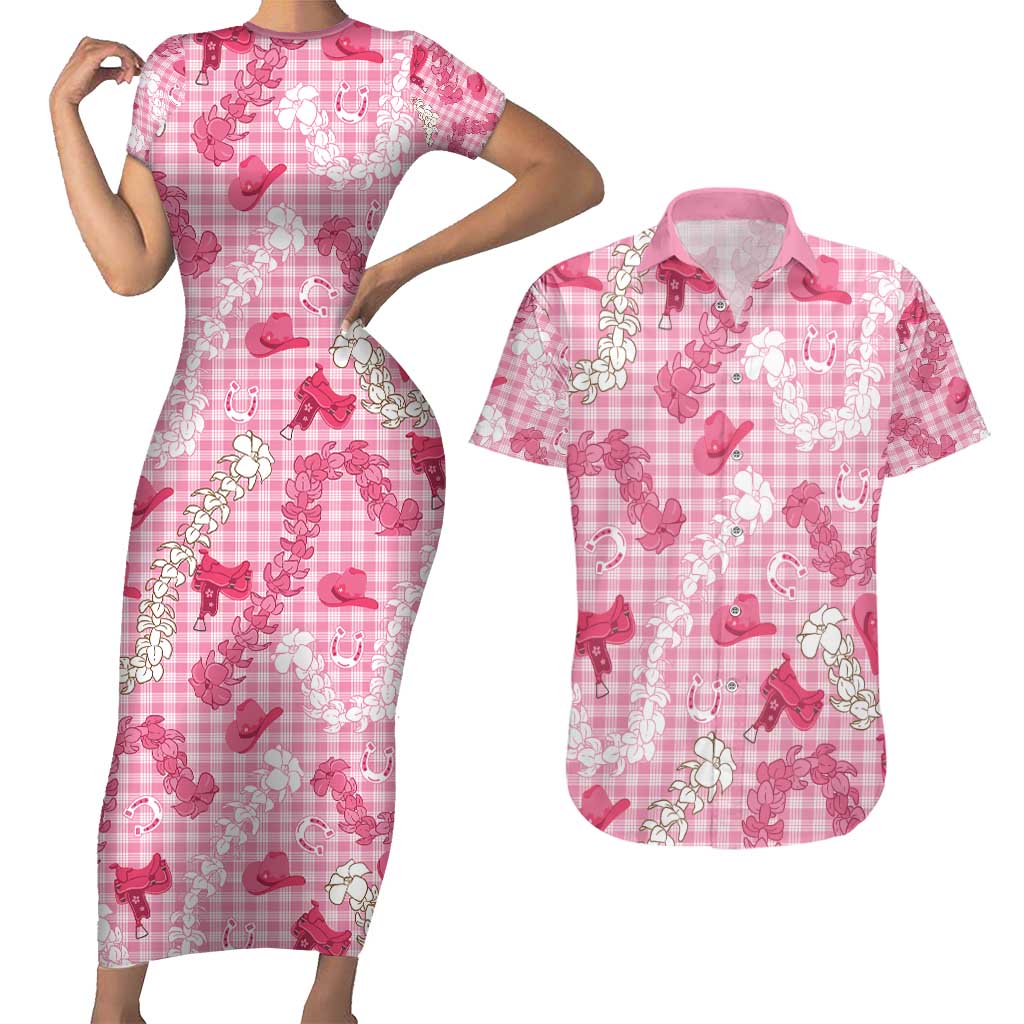 Paniolo Palaka Hawaiian Cowgirl Couples Matching Short Sleeve Bodycon Dress and Hawaiian Shirt - Polynesian Pride