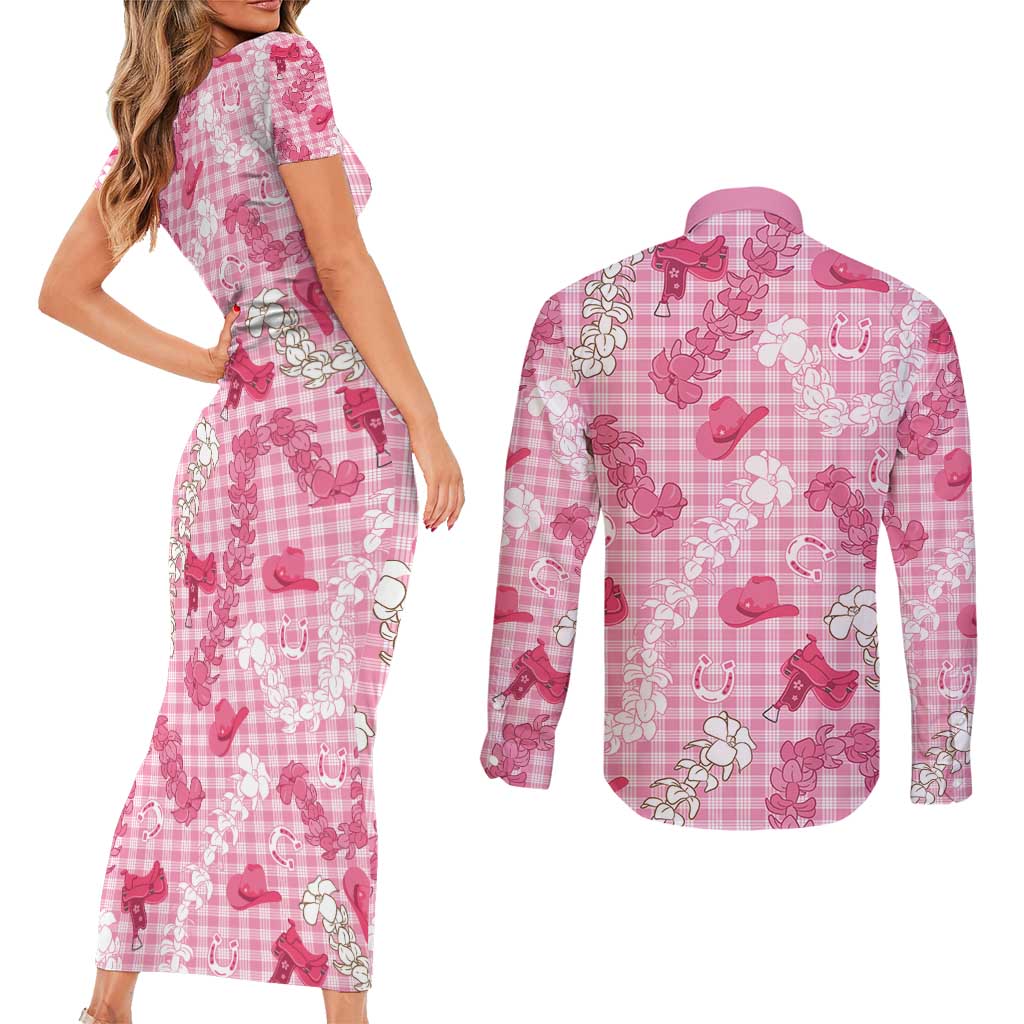 Paniolo Palaka Hawaiian Cowgirl Couples Matching Short Sleeve Bodycon Dress and Long Sleeve Button Shirt - Polynesian Pride