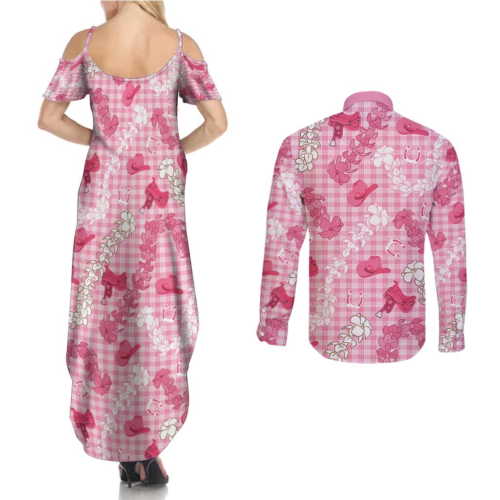 Paniolo Palaka Hawaiian Cowgirl Couples Matching Summer Maxi Dress and Long Sleeve Button Shirt - Polynesian Pride