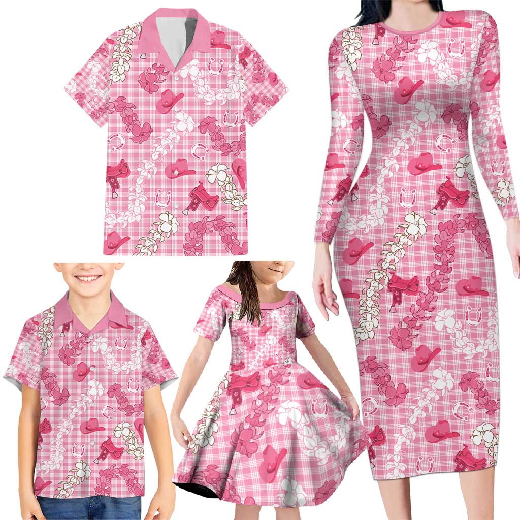 Paniolo Palaka Hawaiian Cowgirl Family Matching Long Sleeve Bodycon Dress and Hawaiian Shirt - Polynesian Pride