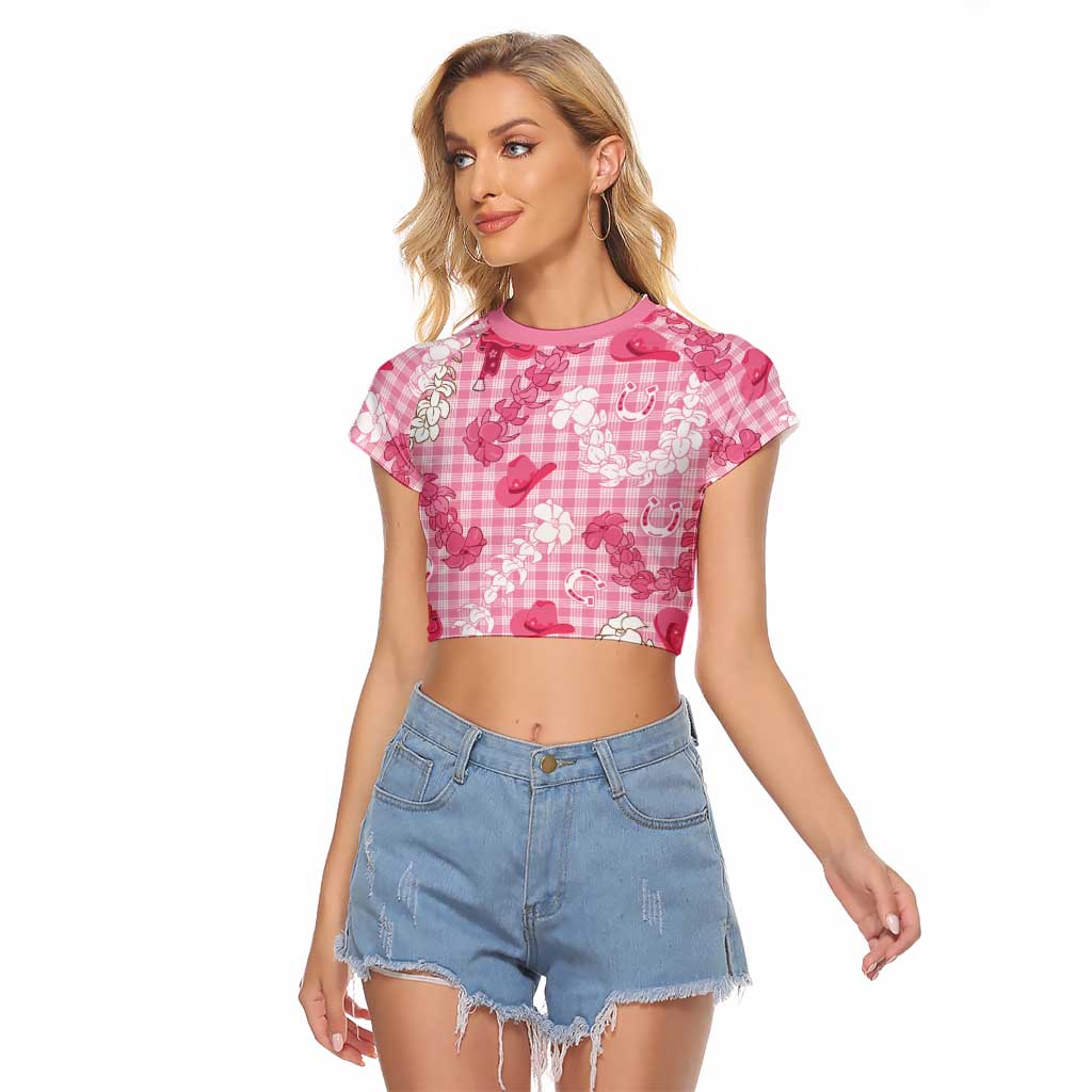 Paniolo Palaka Hawaiian Cowgirl Raglan Cropped T Shirt LT9 Female Pink - Polynesian Pride