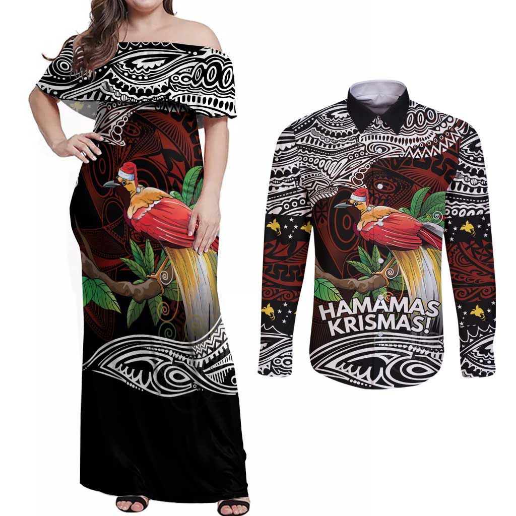 Papua New Guinea Christmas Couples Matching Off Shoulder Maxi Dress and Long Sleeve Button Shirt - Polynesian Pride