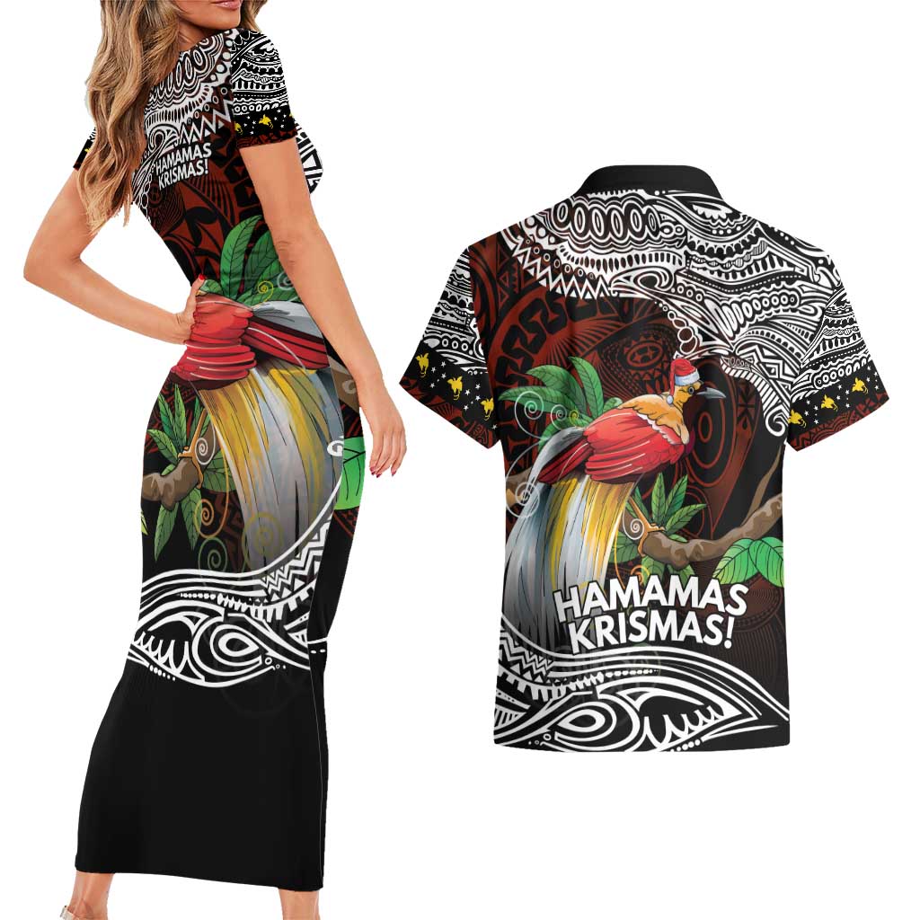 Papua New Guinea Christmas Couples Matching Short Sleeve Bodycon Dress and Hawaiian Shirt - Polynesian Pride