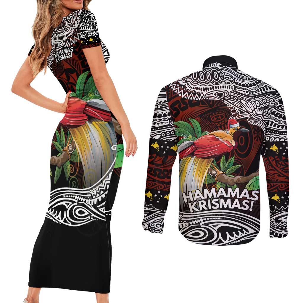 Papua New Guinea Christmas Couples Matching Short Sleeve Bodycon Dress and Long Sleeve Button Shirt - Polynesian Pride