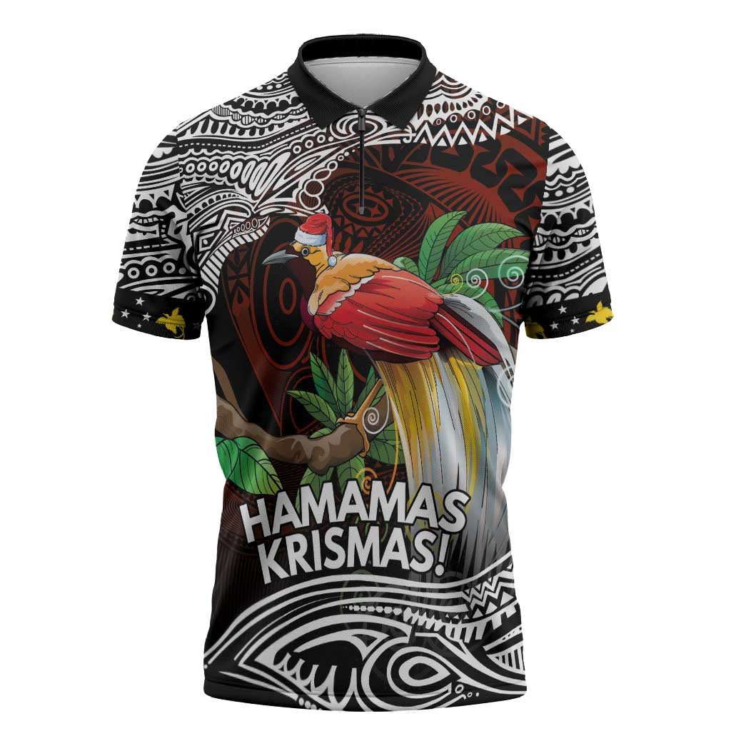 Papua New Guinea Christmas Zipper Polo Shirt - Polynesian Pride
