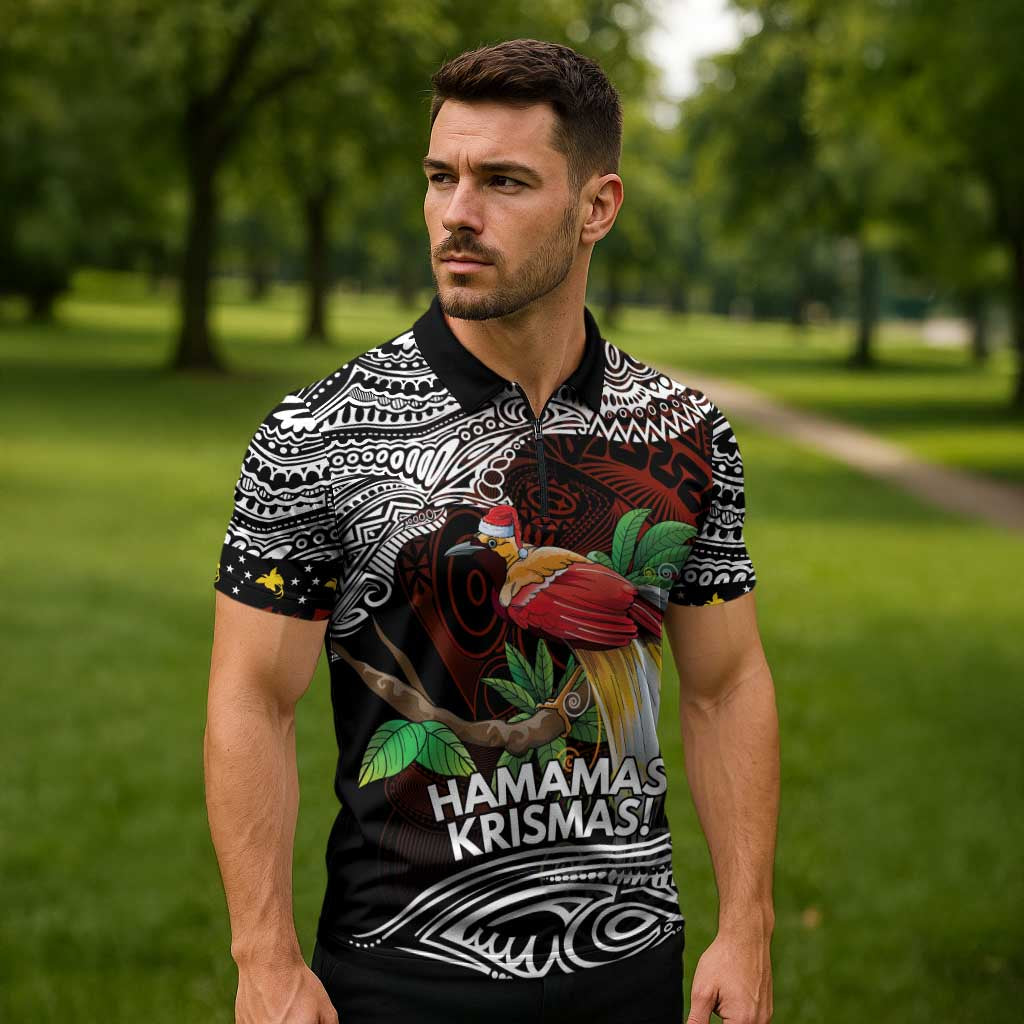 Papua New Guinea Christmas Zipper Polo Shirt - Polynesian Pride