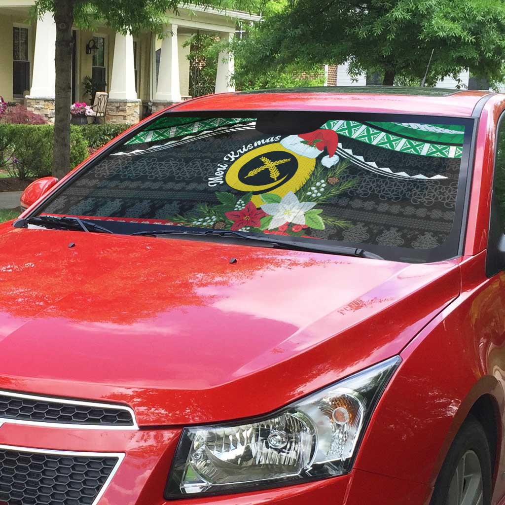 Vanuatu Pig's Tusk Meri Krismas! Auto Sun Shade Vanuatuan Sand Drawing Pattern - Polynesian Pride