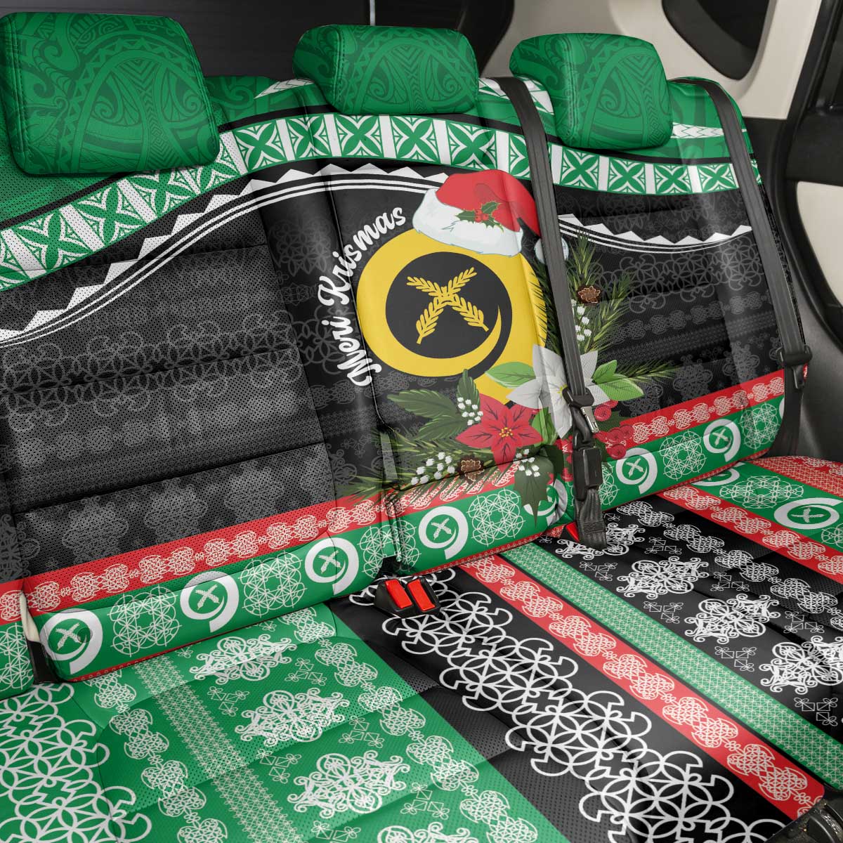Vanuatu Pig's Tusk Meri Krismas! Back Car Seat Cover Vanuatuan Sand Drawing Pattern - Polynesian Pride