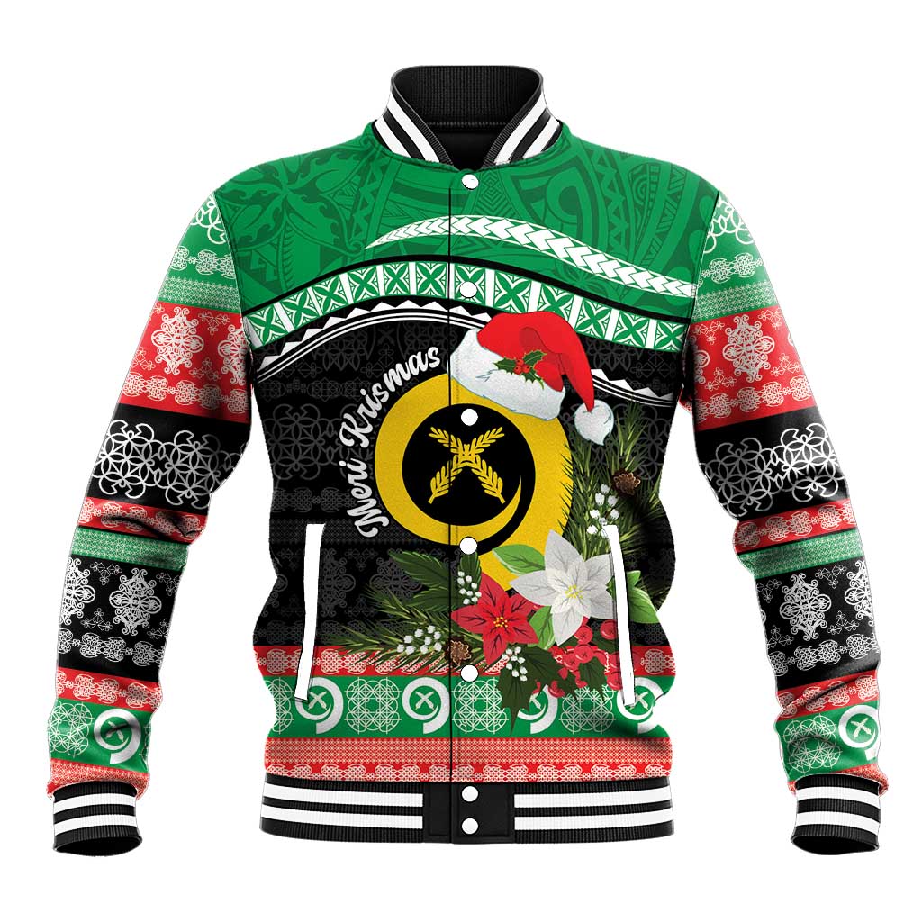 Vanuatu Pig's Tusk Meri Krismas! Baseball Jacket Vanuatuan Sand Drawing Pattern - Polynesian Pride