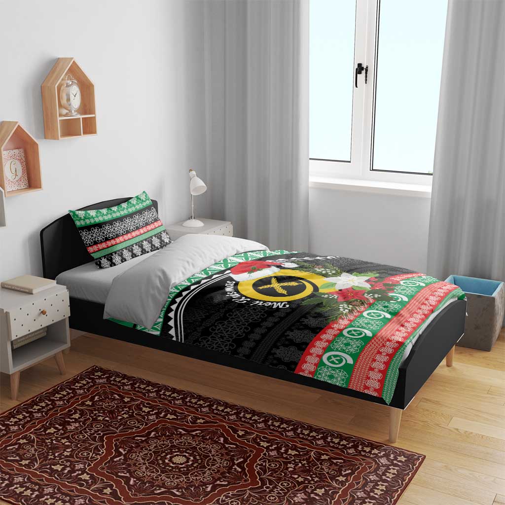 Vanuatu Pig's Tusk Meri Krismas! Bedding Set Vanuatuan Sand Drawing Pattern - Polynesian Pride
