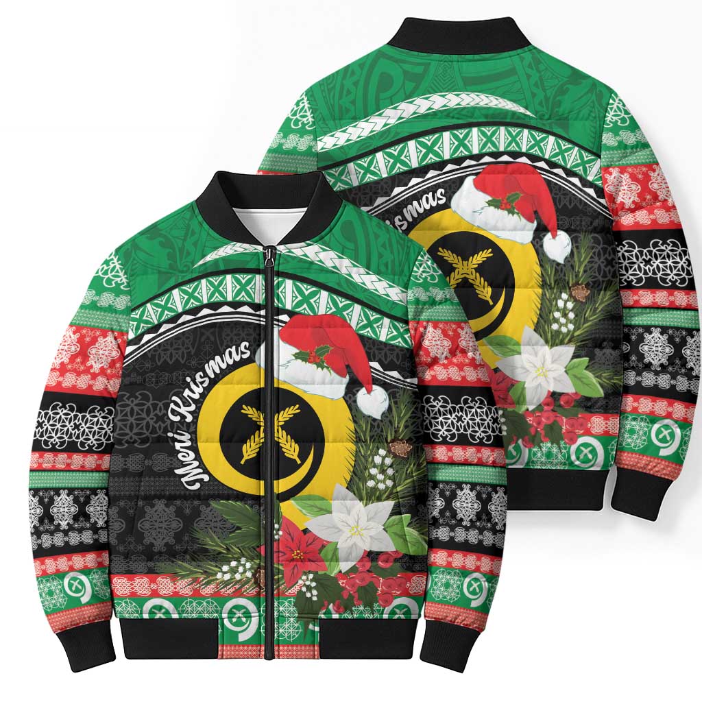 Vanuatu Pig's Tusk Meri Krismas! Bomber Puffer Jacket Vanuatuan Sand Drawing Pattern - Polynesian Pride