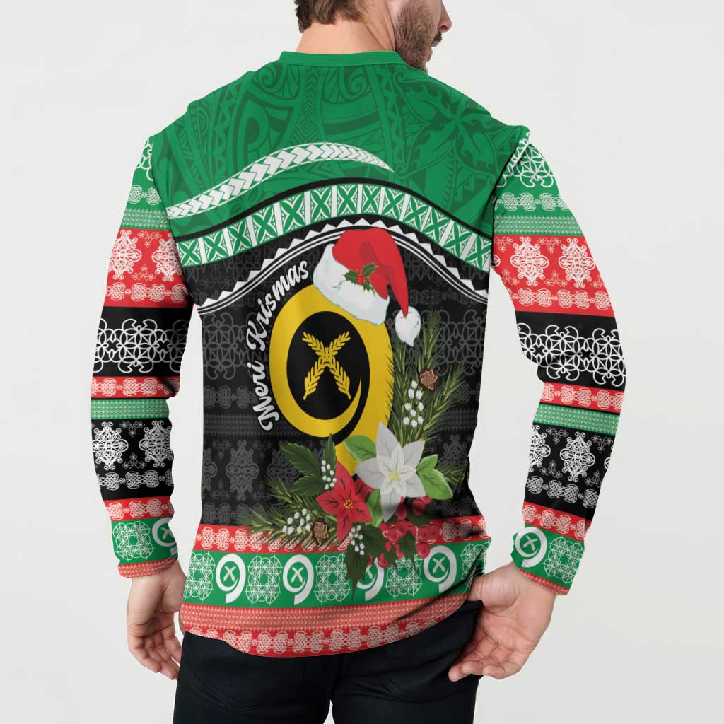 Vanuatu Pig's Tusk Meri Krismas! Button Sweatshirt Vanuatuan Sand Drawing Pattern - Polynesian Pride