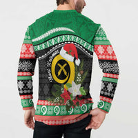 Vanuatu Pig's Tusk Meri Krismas! Button Sweatshirt Vanuatuan Sand Drawing Pattern - Polynesian Pride