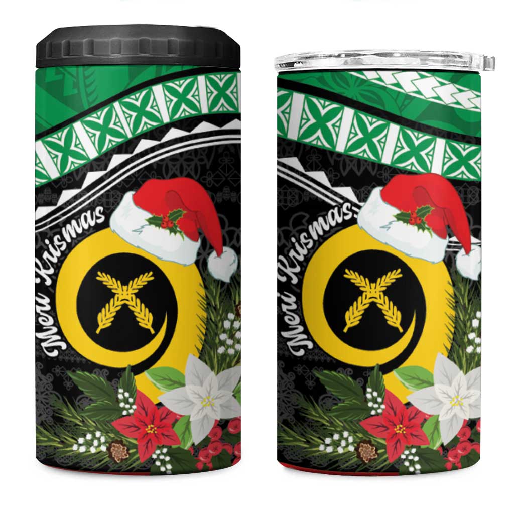 Vanuatu Pig's Tusk Meri Krismas! 4 in 1 Can Cooler Tumbler Vanuatuan Sand Drawing Pattern - Polynesian Pride