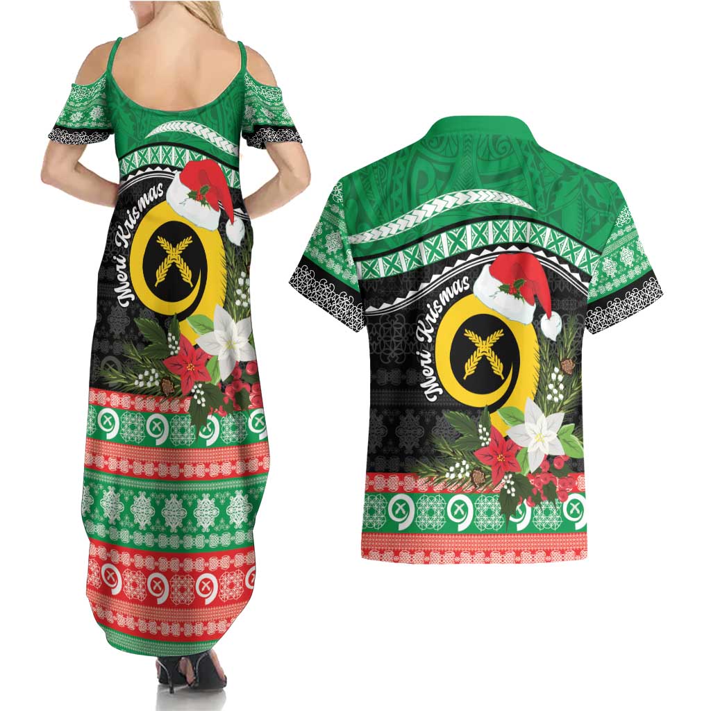Vanuatu Pig's Tusk Meri Krismas! Couples Matching Summer Maxi Dress and Hawaiian Shirt Vanuatuan Sand Drawing Pattern - Polynesian Pride