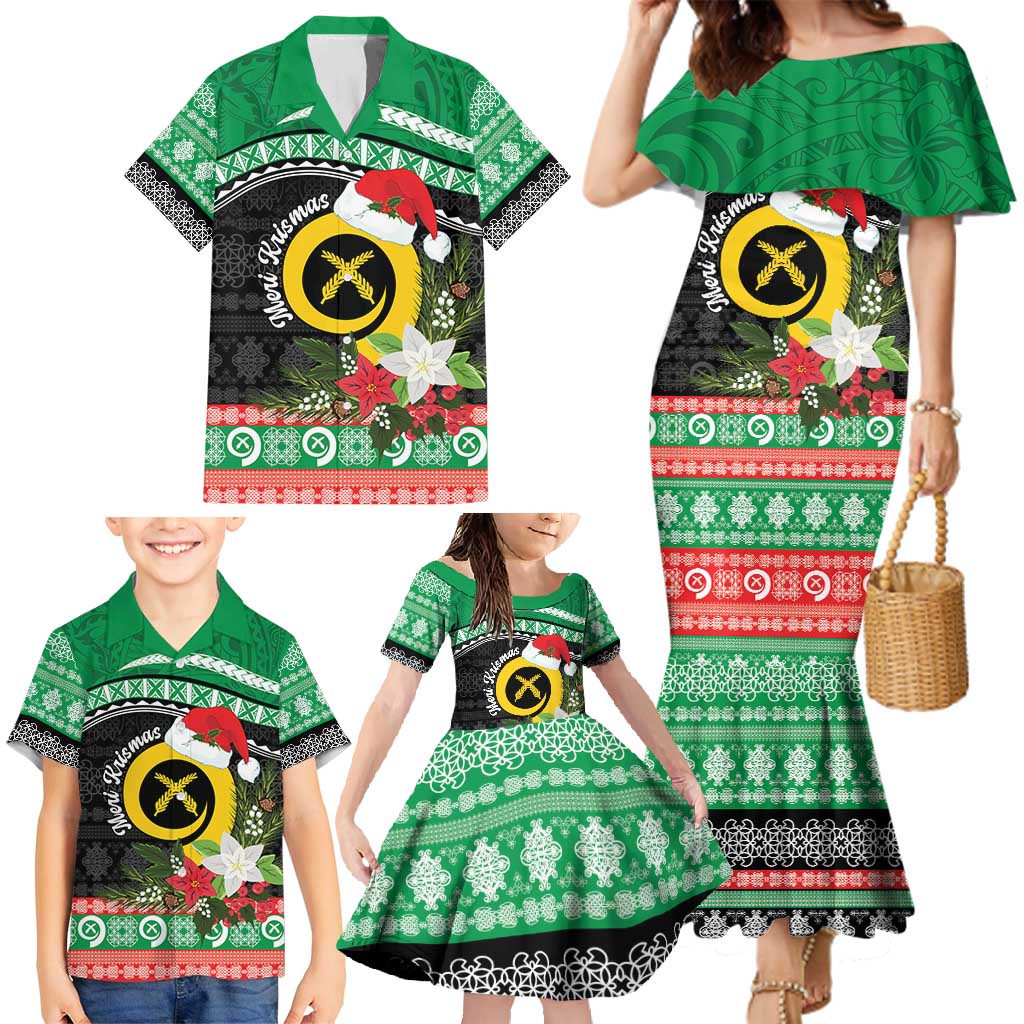 Vanuatu Pig's Tusk Meri Krismas! Family Matching Mermaid Dress and Hawaiian Shirt Vanuatuan Sand Drawing Pattern - Polynesian Pride