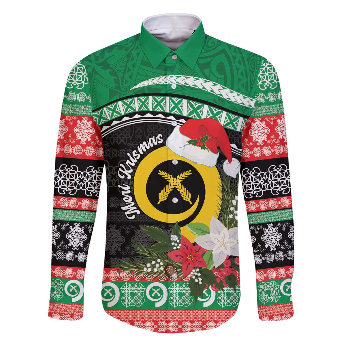 Vanuatu Pig's Tusk Meri Krismas! Family Matching Off The Shoulder Long Sleeve Dress and Hawaiian Shirt Vanuatuan Sand Drawing Pattern - Polynesian Pride