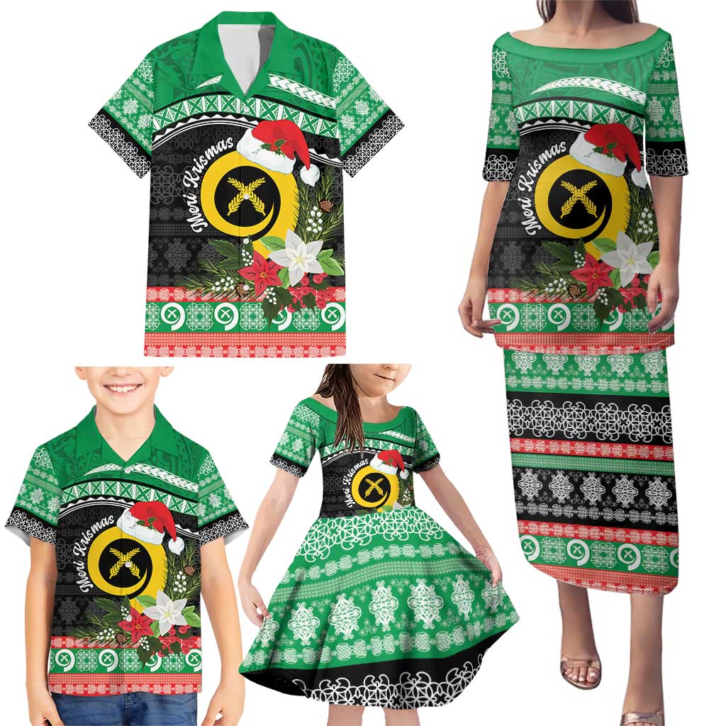 Vanuatu Pig's Tusk Meri Krismas! Family Matching Puletasi and Hawaiian Shirt Vanuatuan Sand Drawing Pattern - Polynesian Pride