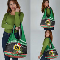 Vanuatu Pig's Tusk Meri Krismas! Grocery Bag Vanuatuan Sand Drawing Pattern - Polynesian Pride