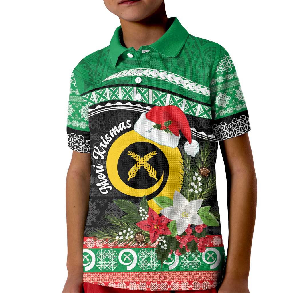 Vanuatu Pig's Tusk Meri Krismas! Kid Polo Shirt Vanuatuan Sand Drawing Pattern - Polynesian Pride