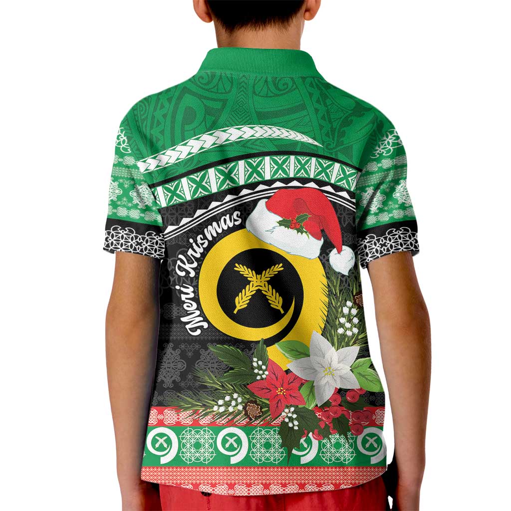 Vanuatu Pig's Tusk Meri Krismas! Kid Polo Shirt Vanuatuan Sand Drawing Pattern - Polynesian Pride