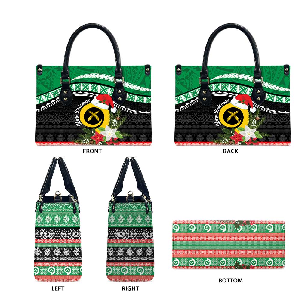 Vanuatu Pig's Tusk Meri Krismas! Leather Bag Vanuatuan Sand Drawing Pattern - Polynesian Pride