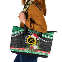 Vanuatu Pig's Tusk Meri Krismas! Leather Tote Bag Vanuatuan Sand Drawing Pattern - Polynesian Pride