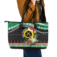 Vanuatu Pig's Tusk Meri Krismas! Leather Tote Bag Vanuatuan Sand Drawing Pattern - Polynesian Pride
