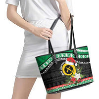 Vanuatu Pig's Tusk Meri Krismas! Leather Tote Bag Vanuatuan Sand Drawing Pattern - Polynesian Pride