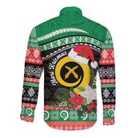 Vanuatu Pig's Tusk Meri Krismas! Long Sleeve Button Shirt Vanuatuan Sand Drawing Pattern - Polynesian Pride