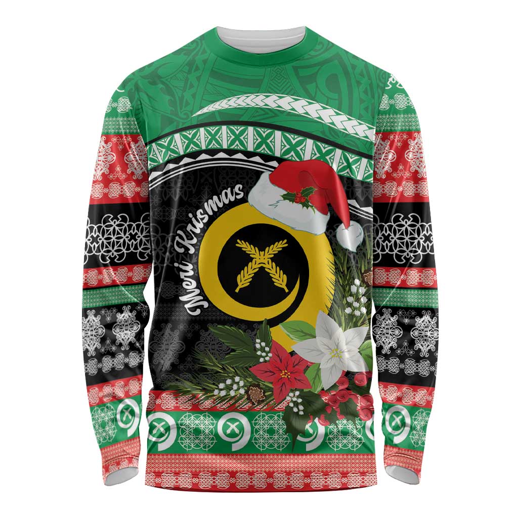 Vanuatu Pig's Tusk Meri Krismas! Long Sleeve Shirt Vanuatuan Sand Drawing Pattern - Polynesian Pride