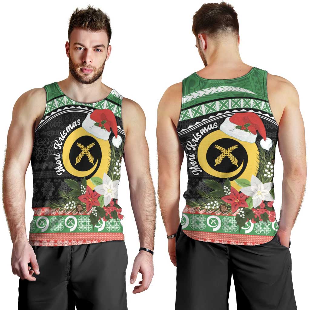 Vanuatu Pig's Tusk Meri Krismas! Men Tank Top Vanuatuan Sand Drawing Pattern - Polynesian Pride