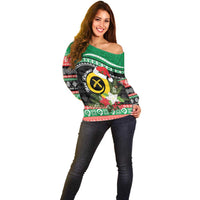 Vanuatu Pig's Tusk Meri Krismas! Off Shoulder Sweater Vanuatuan Sand Drawing Pattern - Polynesian Pride