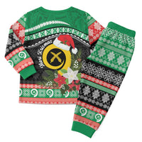 Vanuatu Pig's Tusk Meri Krismas! Christmas Pajama Set Vanuatuan Sand Drawing Pattern - Polynesian Pride