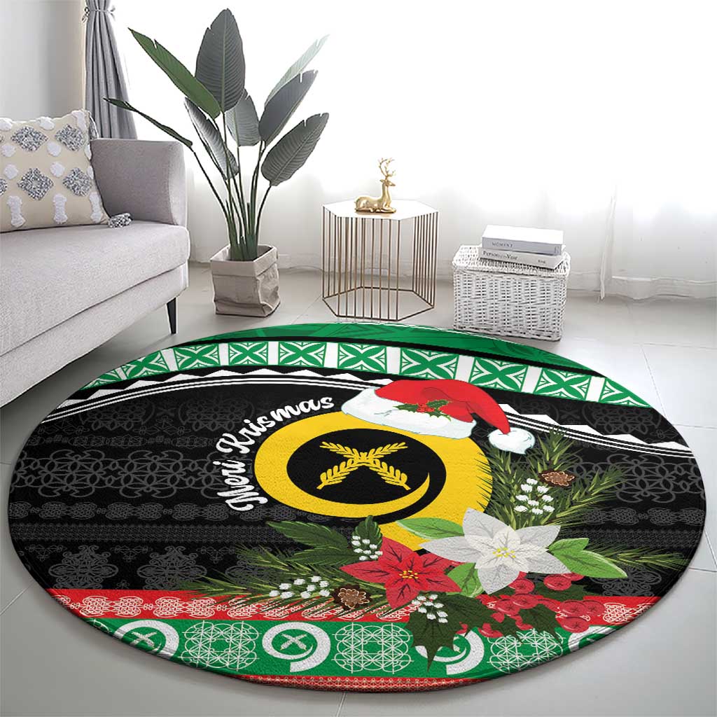 Vanuatu Pig's Tusk Meri Krismas! Round Carpet Vanuatuan Sand Drawing Pattern - Polynesian Pride
