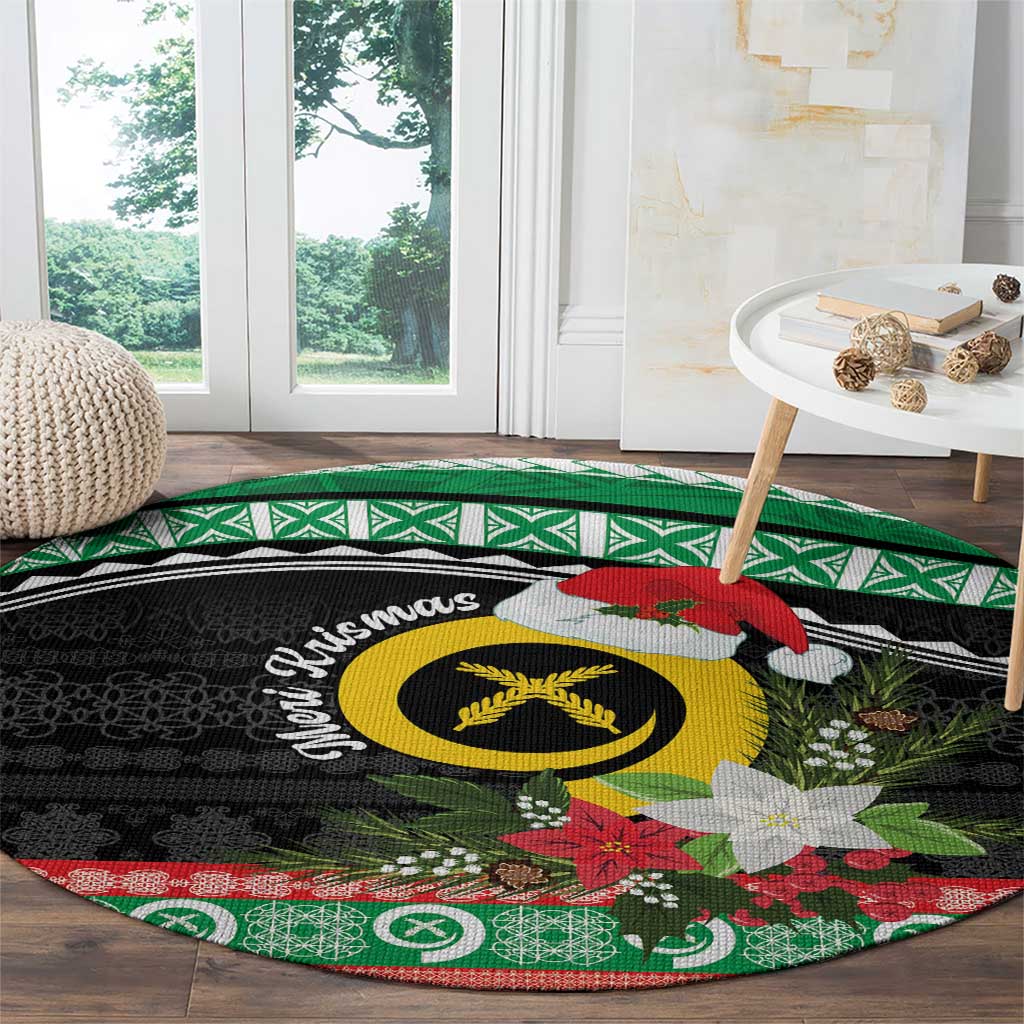 Vanuatu Pig's Tusk Meri Krismas! Round Carpet Vanuatuan Sand Drawing Pattern - Polynesian Pride