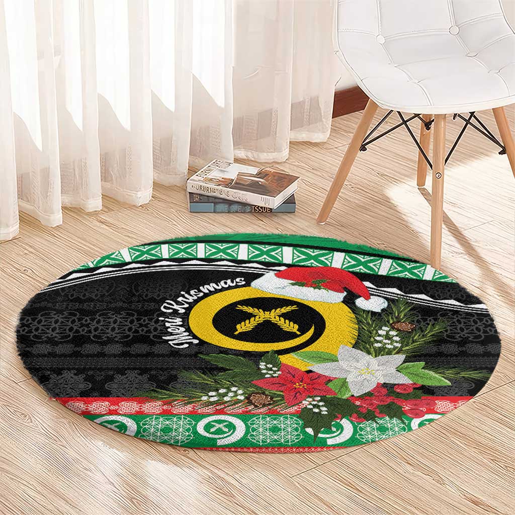 Vanuatu Pig's Tusk Meri Krismas! Round Carpet Vanuatuan Sand Drawing Pattern - Polynesian Pride