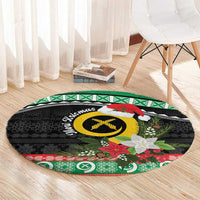 Vanuatu Pig's Tusk Meri Krismas! Round Carpet Vanuatuan Sand Drawing Pattern - Polynesian Pride