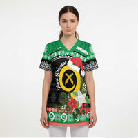 Vanuatu Pig's Tusk Meri Krismas! Scrub Top Vanuatuan Sand Drawing Pattern - Polynesian Pride