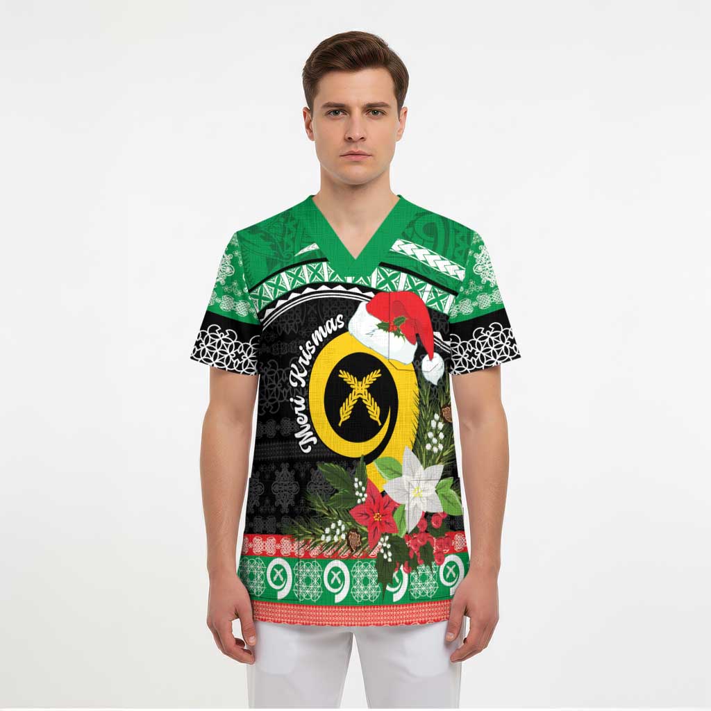 Vanuatu Pig's Tusk Meri Krismas! Scrub Top Vanuatuan Sand Drawing Pattern - Polynesian Pride