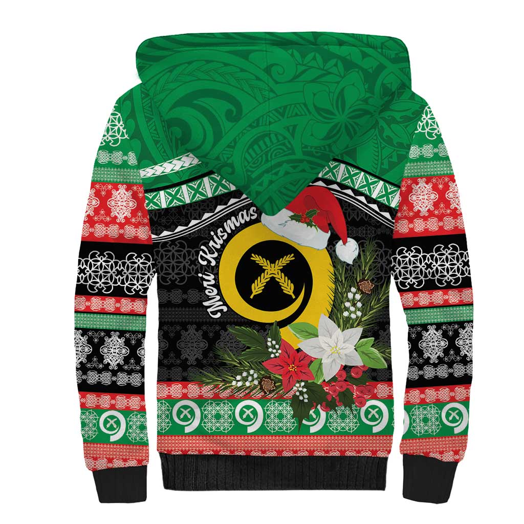 Vanuatu Pig's Tusk Meri Krismas! Sherpa Hoodie Vanuatuan Sand Drawing Pattern - Polynesian Pride