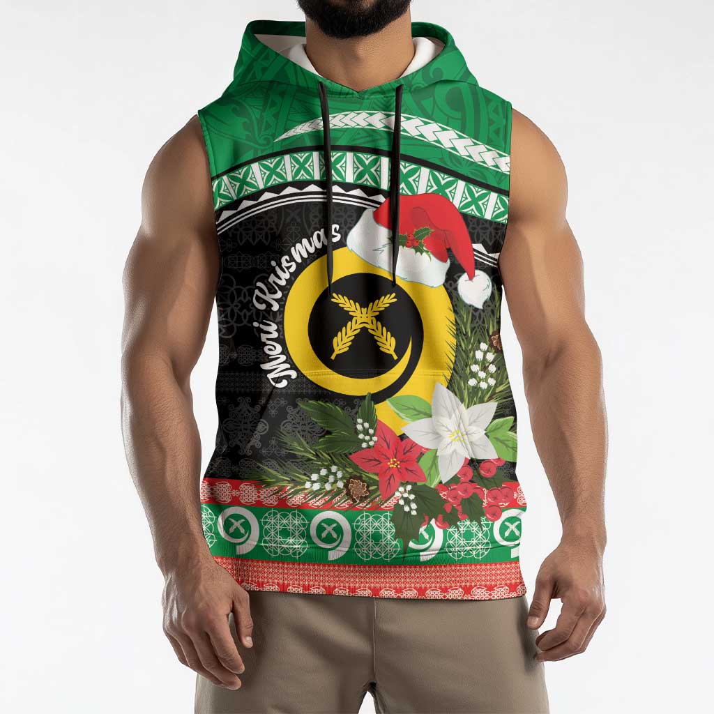 Vanuatu Pig's Tusk Meri Krismas! Sleeveless Hoodie Vanuatuan Sand Drawing Pattern - Polynesian Pride