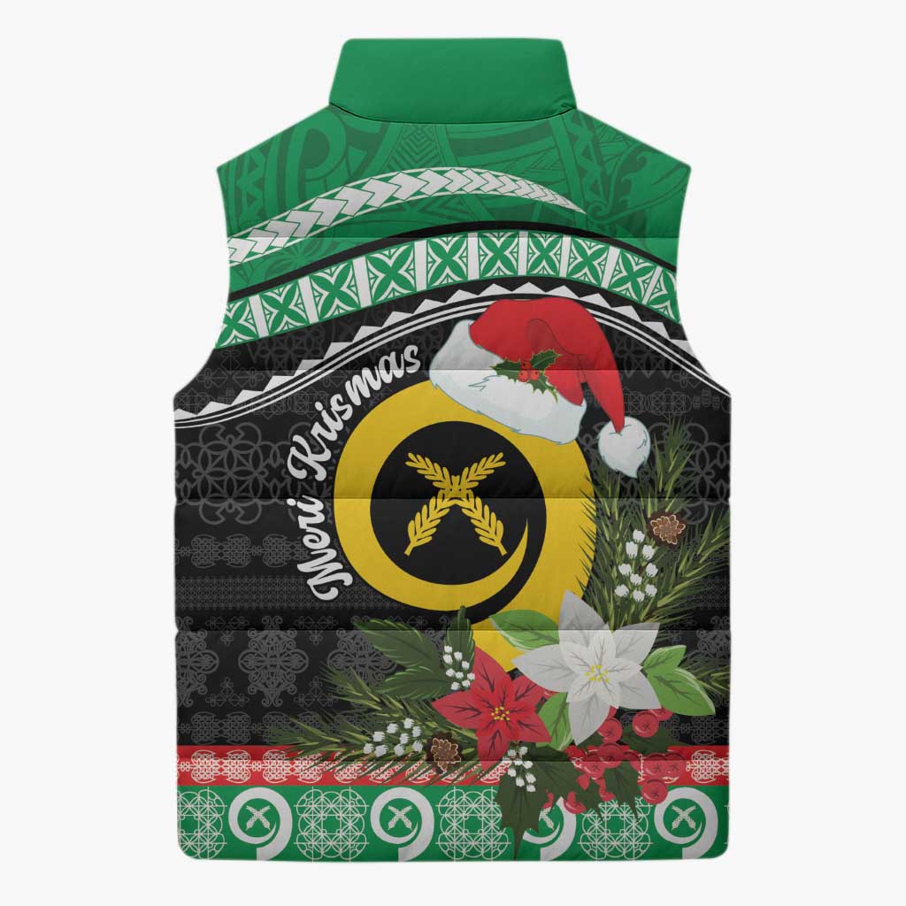 Vanuatu Pig's Tusk Meri Krismas! Sleeveless Puffer Jacket Vanuatuan Sand Drawing Pattern - Polynesian Pride